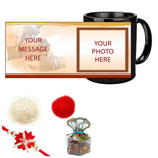 Black Mug with Rakhi Tika, Chocolates